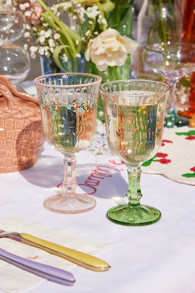 Floral Ribbed Wine Glass #1