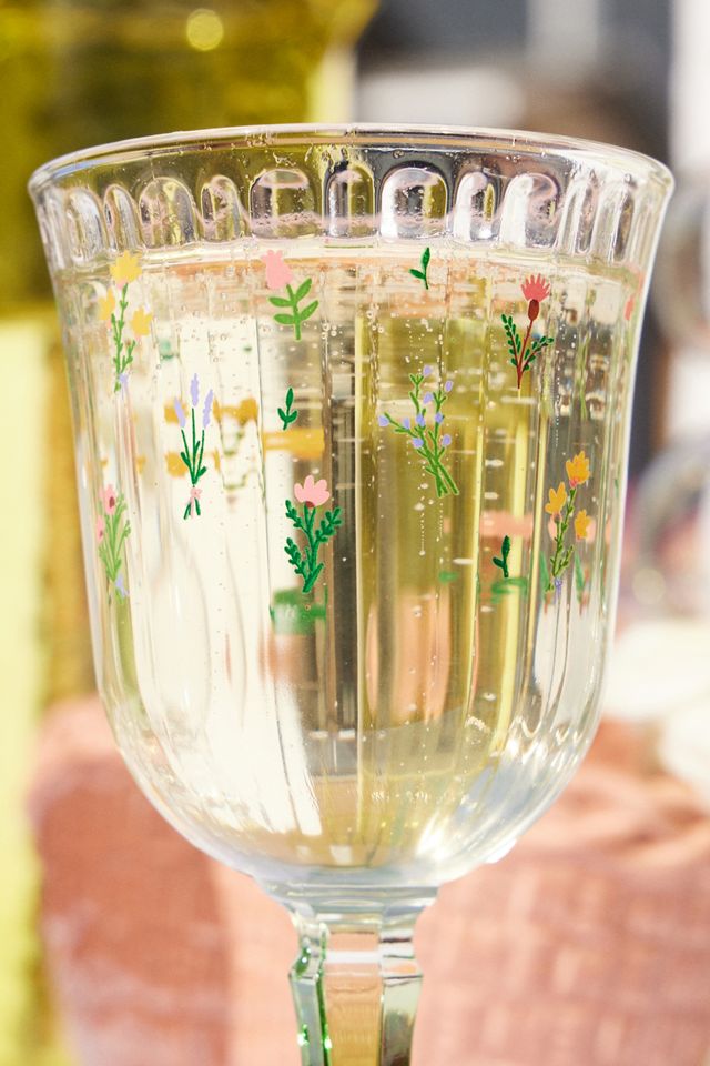 Floral Ribbed Wine Glass #2