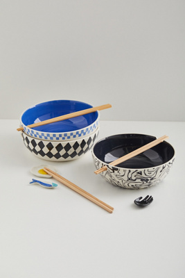 Ciotole Udon E Noodle Set Ciotole Ramen Per 2 Persone | Ceramica Nera 1,1L | Con Bacchette E Cucchiai Set Cucchiaio Bacchette - 3
