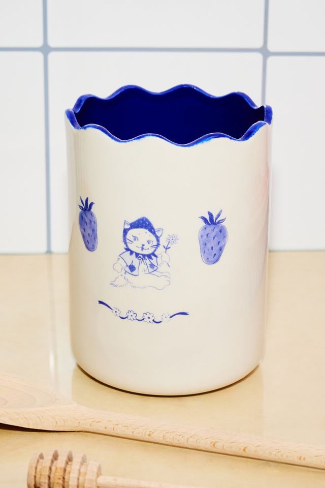 Strawberry Cat Utensil Holder #1