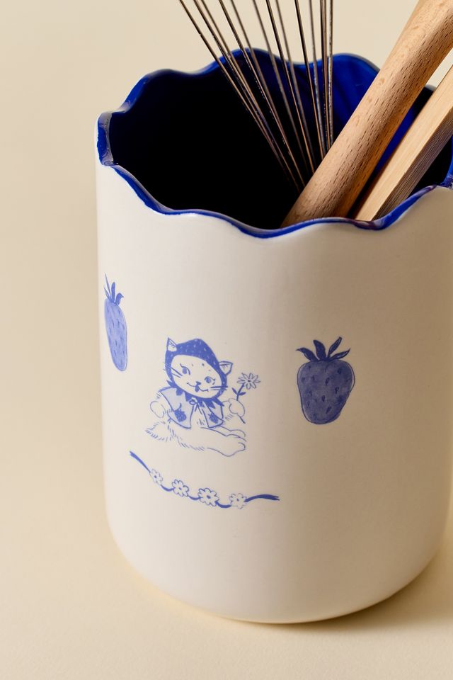 Strawberry Cat Utensil Holder #3
