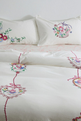 Strawberry Cat Duvet Set - White Double at Urban Outfitters