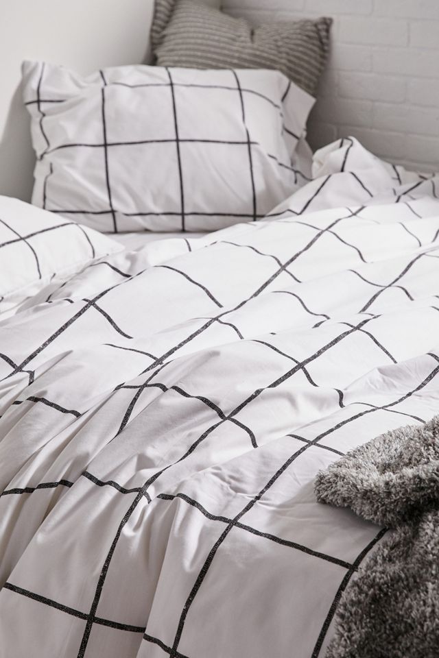 Kariertes Bettbezugset in Distressed-Optik mit wiederverwendbarem Stoffbeutel #3