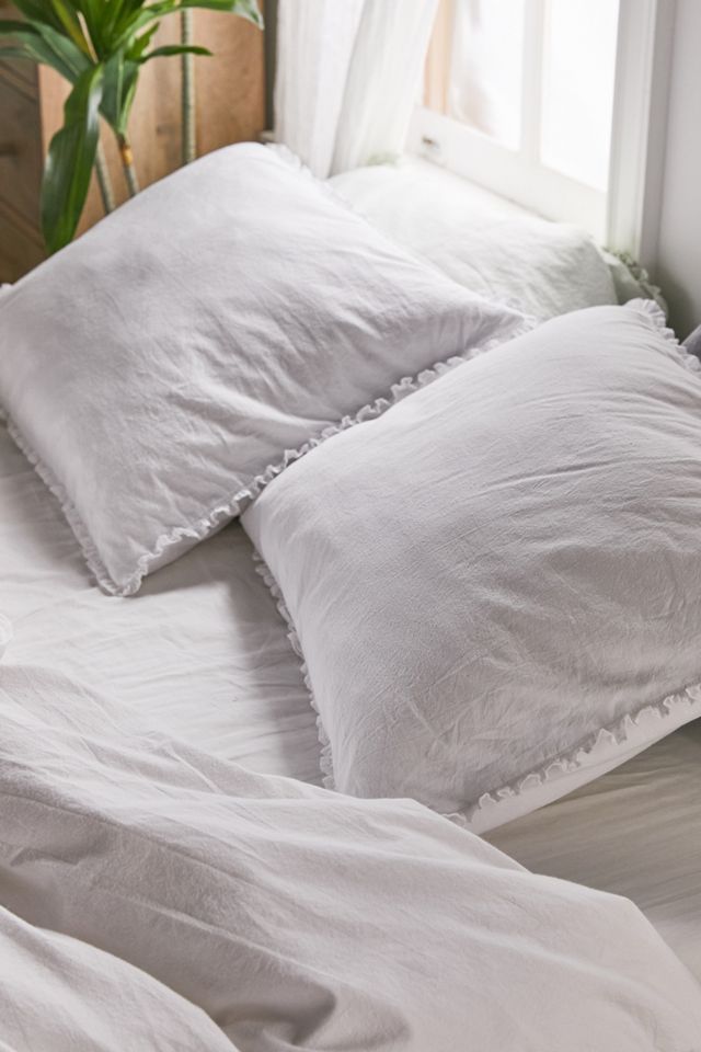 Washed Organic Cotton Ruffle Duvet Cover Set With Reusable Fabric Bag #3