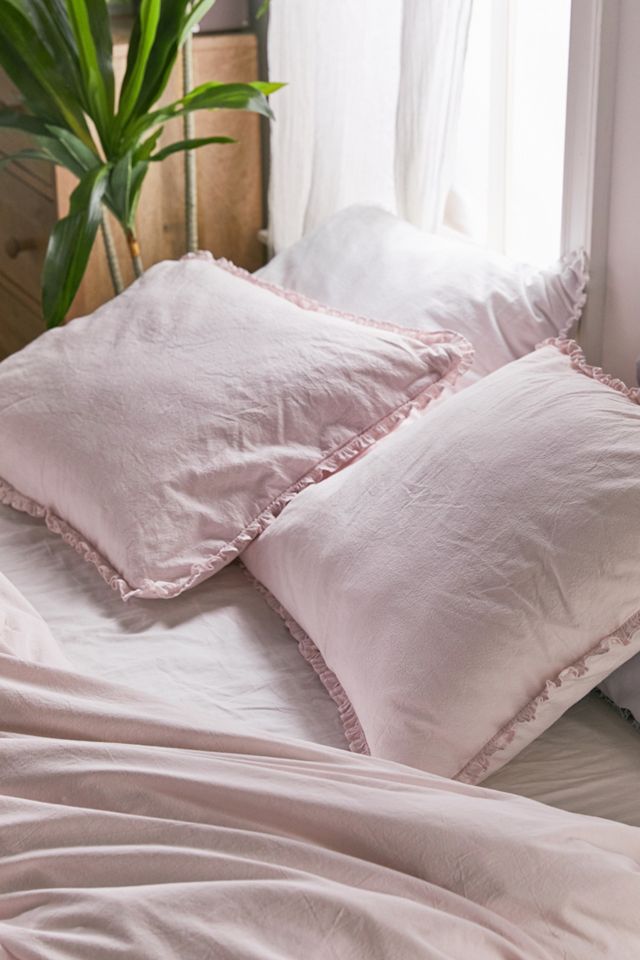 Washed Pink Ruffle Duvet Set With Reusable Fabric Bag #1