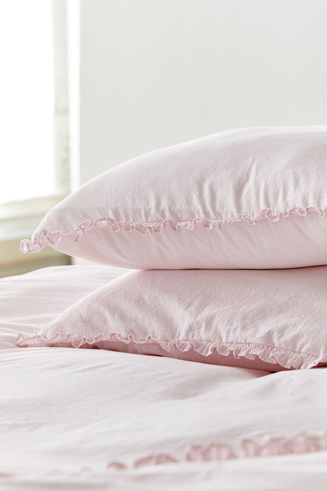 Washed Pink Ruffle Duvet Set With Reusable Fabric Bag #3
