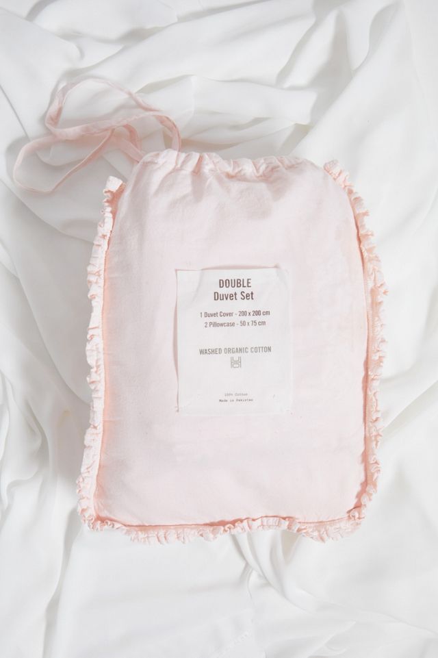 Washed Pink Ruffle Duvet Set With Reusable Fabric Bag #5