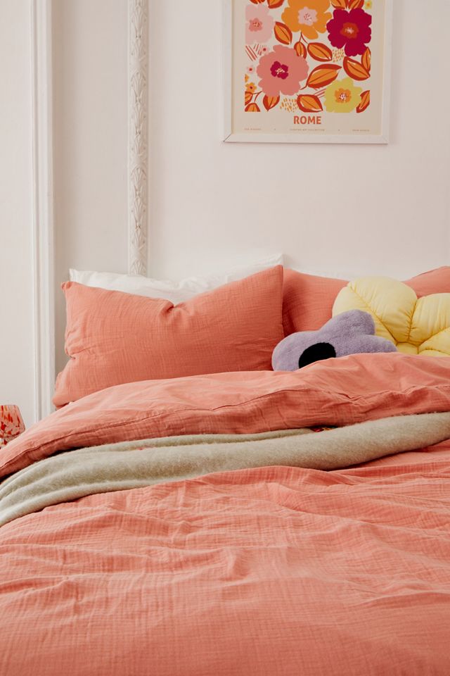 Washed Coral Crinkle Duvet Set  #1
