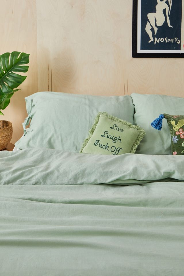 Sage Cotton Linen Bow Duvet Set #1