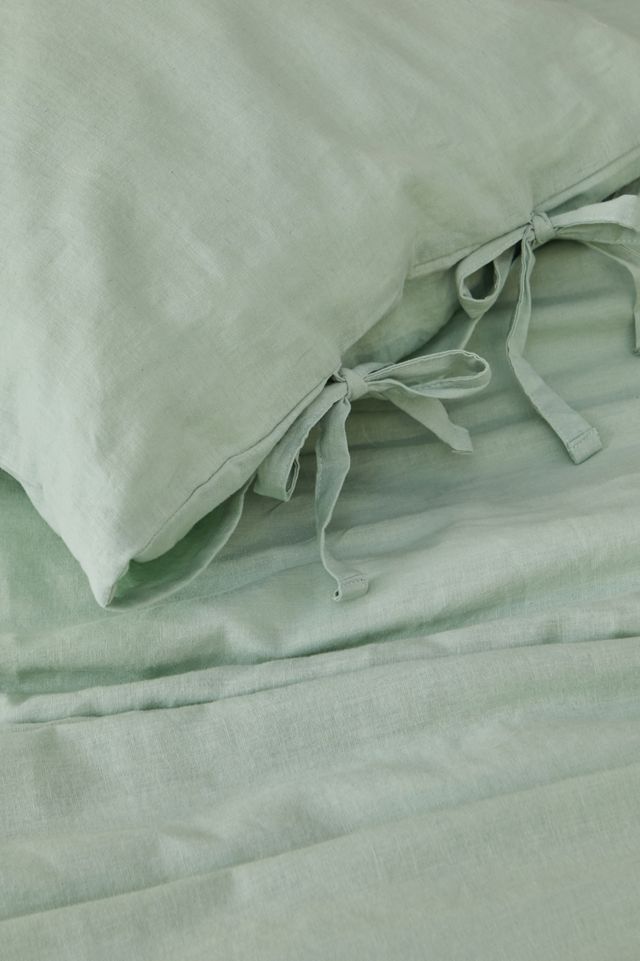 Sage Cotton Linen Bow Duvet Set #2