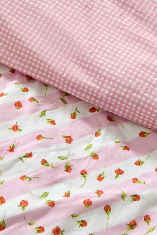 Stripe Rose & Gingham Reversible Duvet Set #2