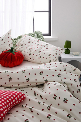 Mini Strawberry Duvet Set - White King at Urban Outfitters