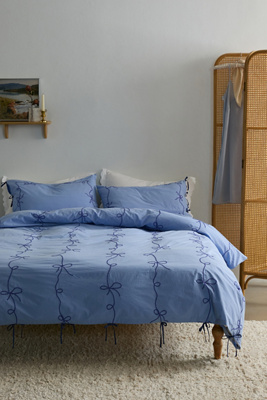 Lacey Bows Duvet Set - Blue King at Urban Outfitters