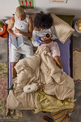 Parure de couette à rayures jaune ocre