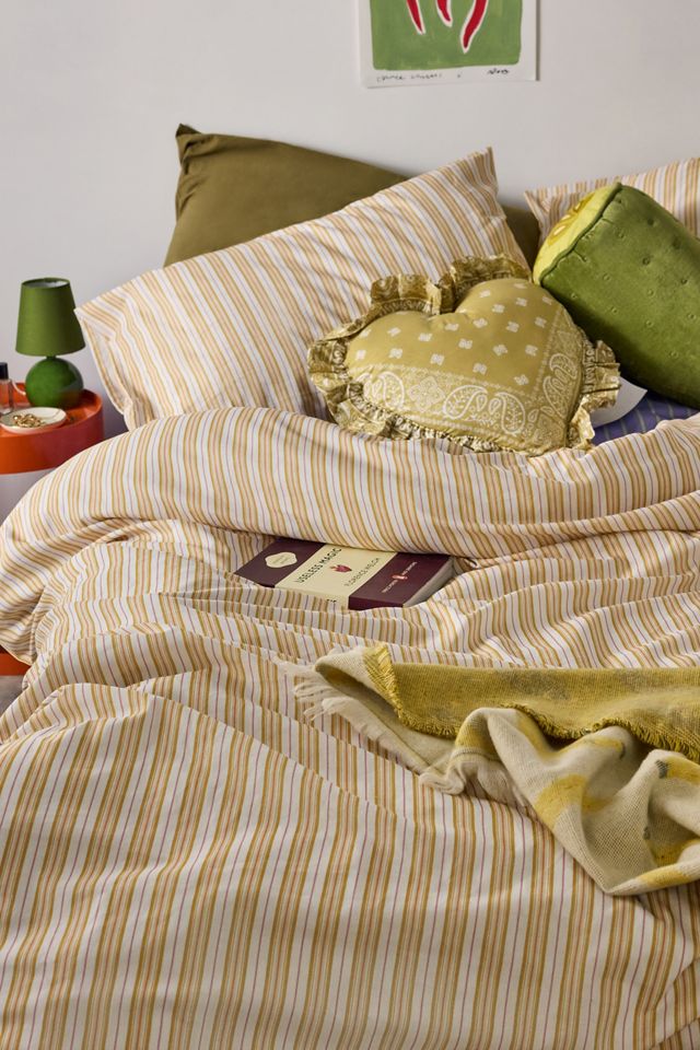 Ockergelbes Hemd Streifen Bettbezug Set #2