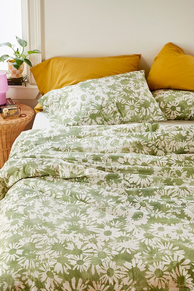 Housse de couette et taie d'oreiller avec sac en tissu réutilisable vert