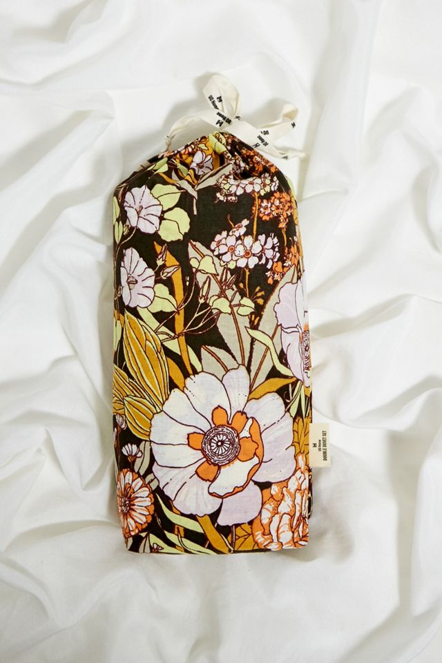 Mila Floral Black Duvet Cover Set With Reusable Fabric Bag #4