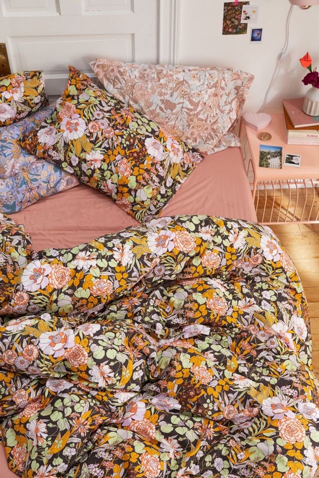 Mila Floral Black Duvet Cover Set With Reusable Fabric Bag #1