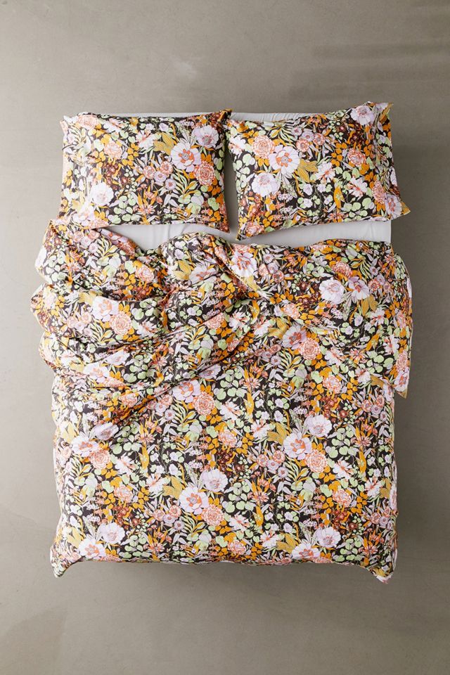 Mila Floral Black Duvet Cover Set With Reusable Fabric Bag #2
