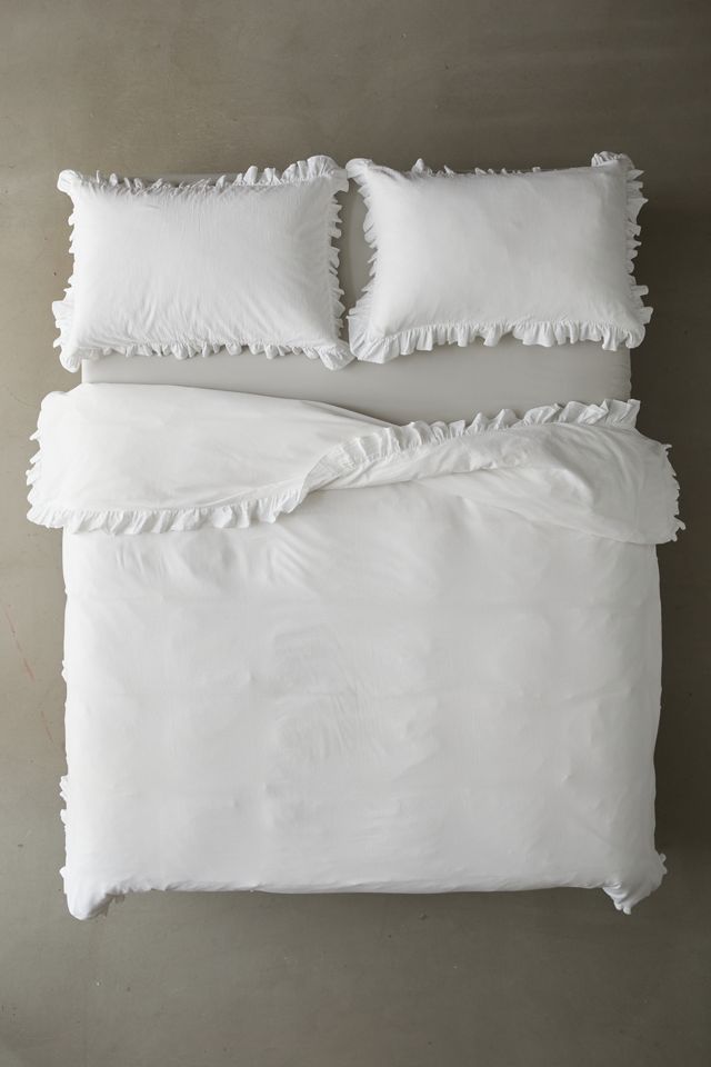 Washed White Ruffle Duvet Set | Urban Outfitters UK