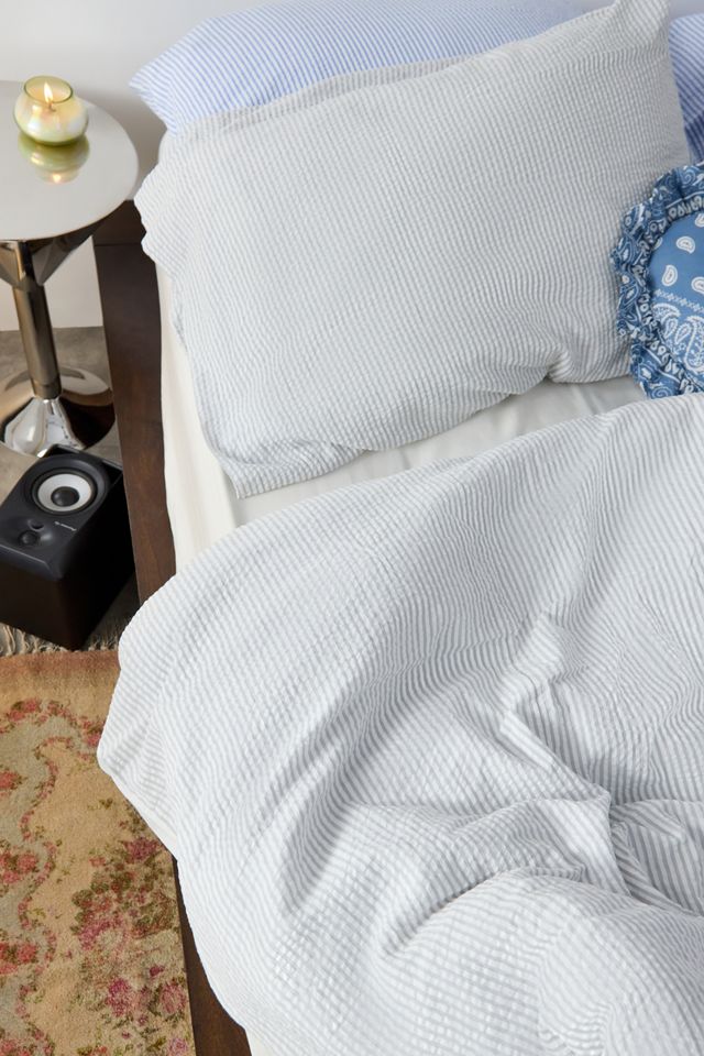 Grey Stripe Seersucker Duvet Set #1