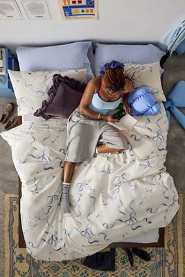 Blue Painted Bows Duvet Set
