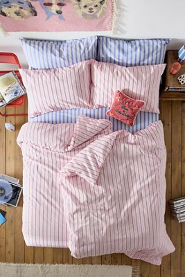 Set Copripiumino a Righe Rosa e Rosso