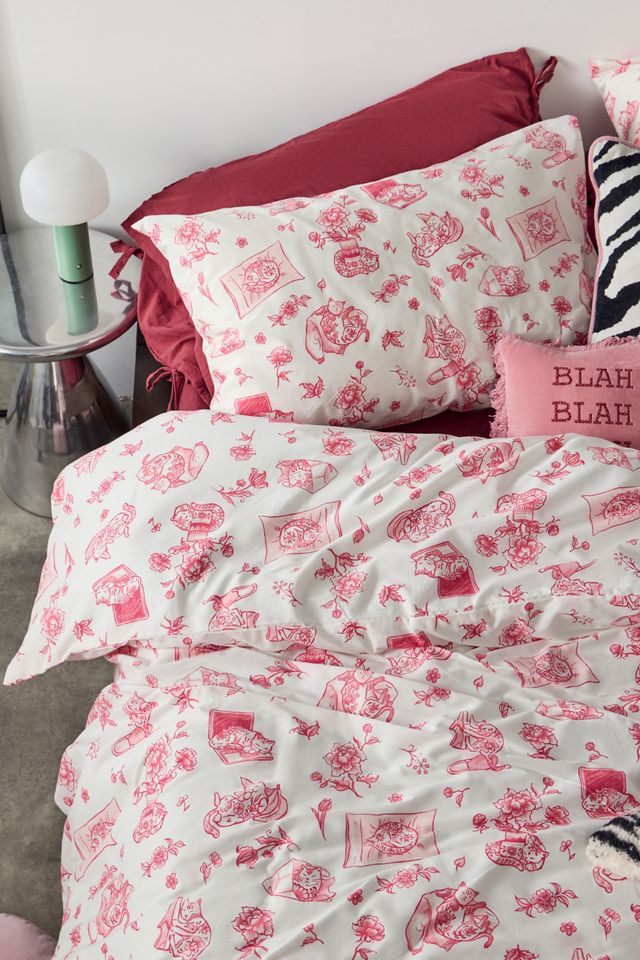 Pink Delft Katzen Bettbezug Set #3