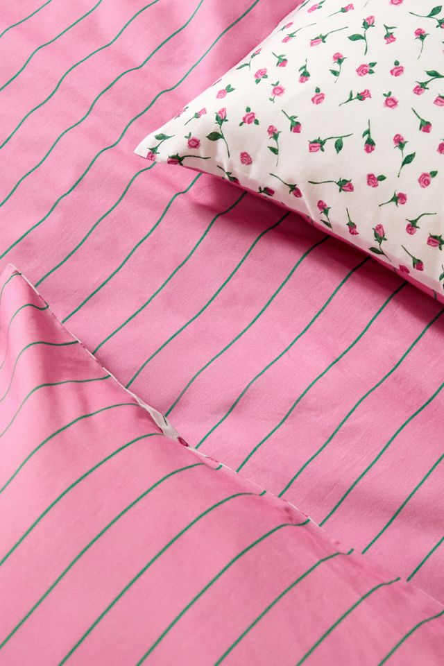 Parure de couette réversible à rayures rose et verte #5