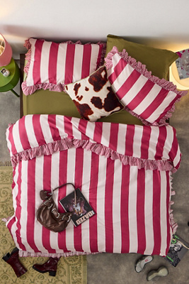 Ensemble de couette à volants à rayures rouges