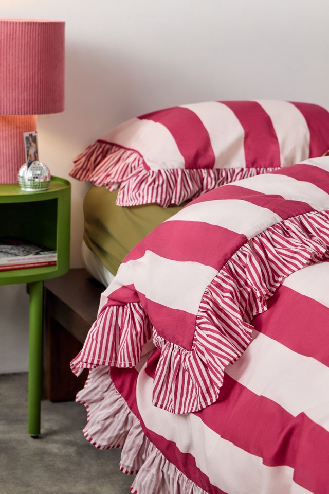 Red Stripe Ruffle Duvet Set #1