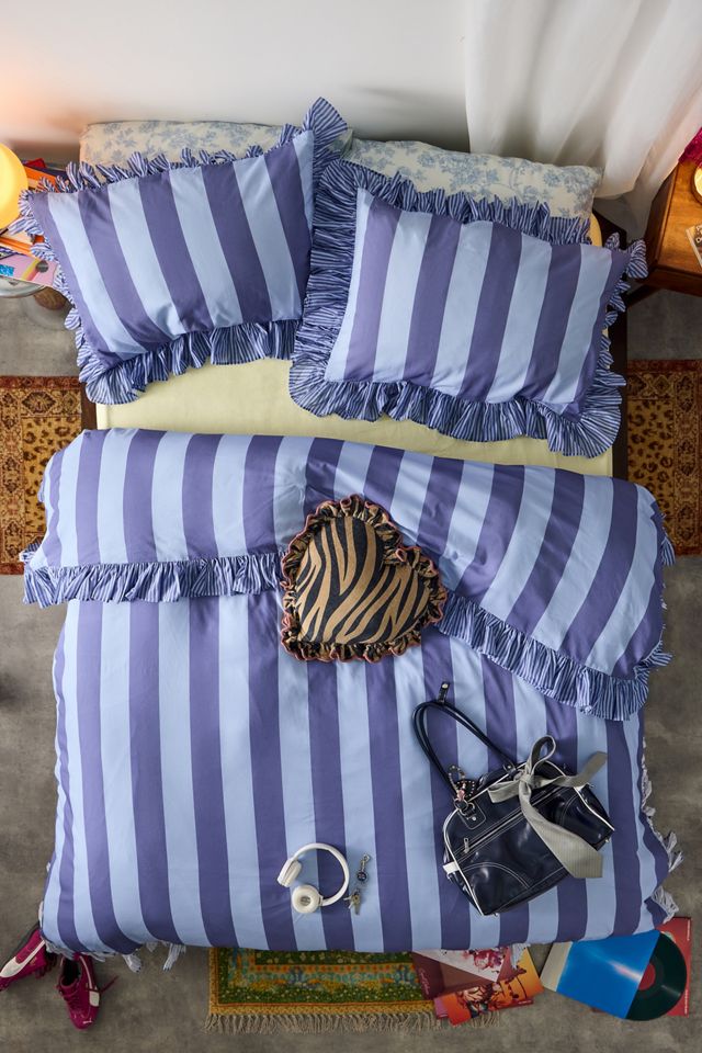 Blue Stripe Ruffle Duvet Set #2