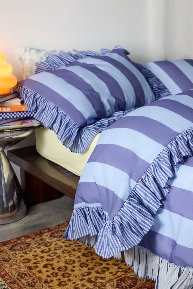 Blue Stripe Ruffle Duvet Set #3