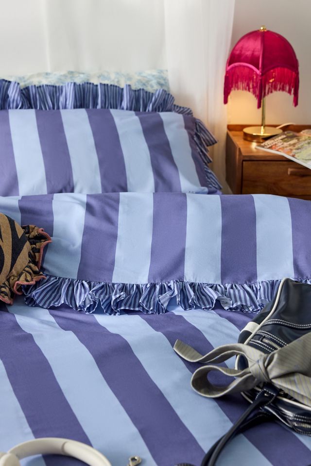 Blue Stripe Ruffle Duvet Set #4