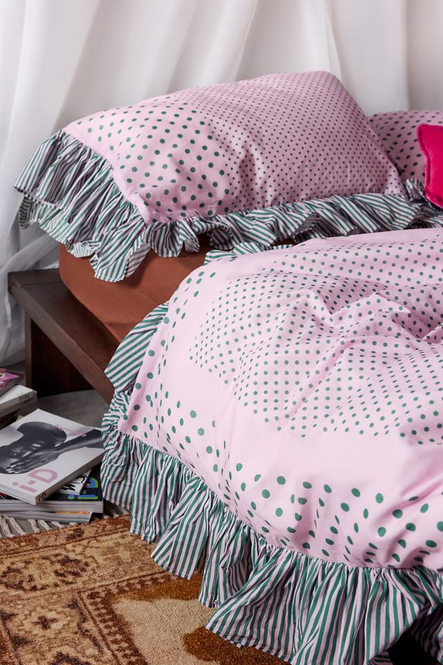 Polka Dot Stripe Ruffle Duvet Set #1