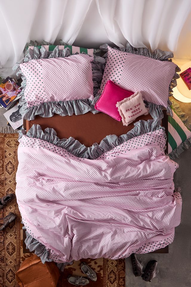 Polka Dot Stripe Ruffle Duvet Set #2