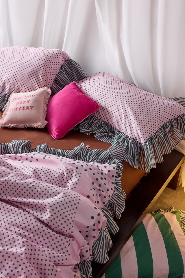Polka Dot Stripe Ruffle Duvet Set #3