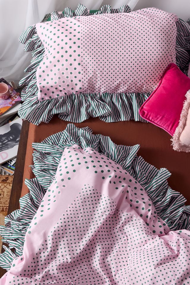 Polka Dot Stripe Ruffle Duvet Set #4