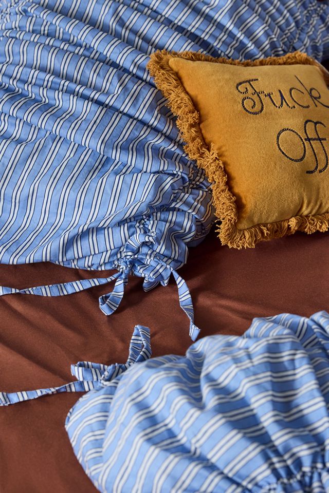Ensemble de housse de couette froncée à rayures chemise bleue #4