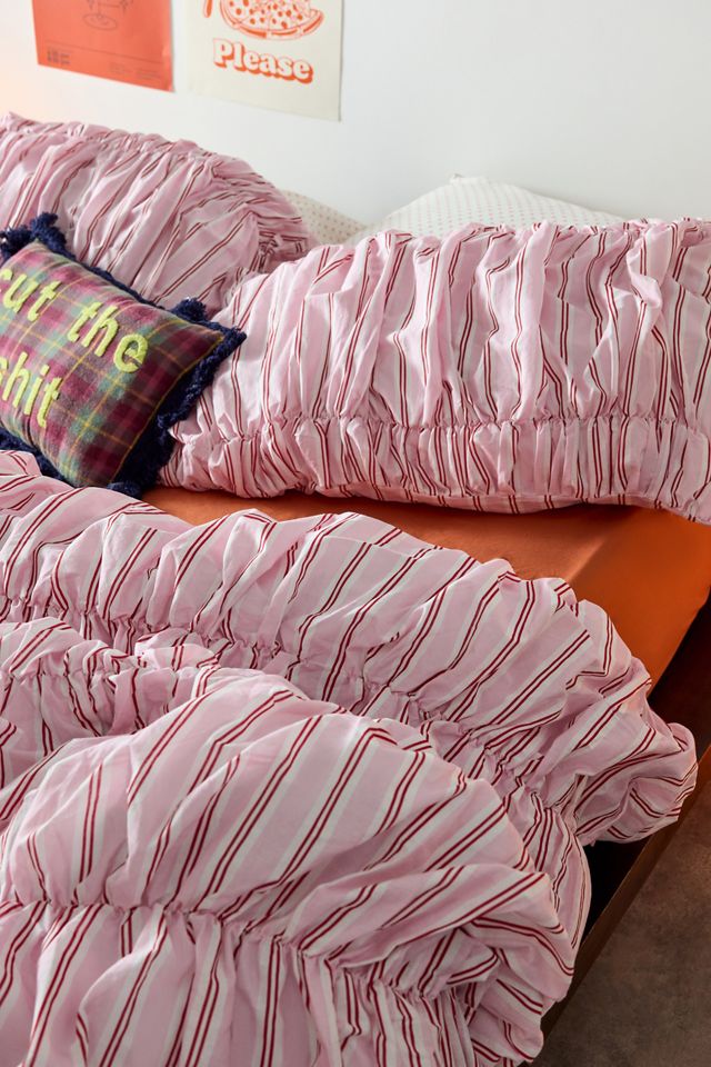 Set Copripiumino Arricciato a Righe Rosa #1