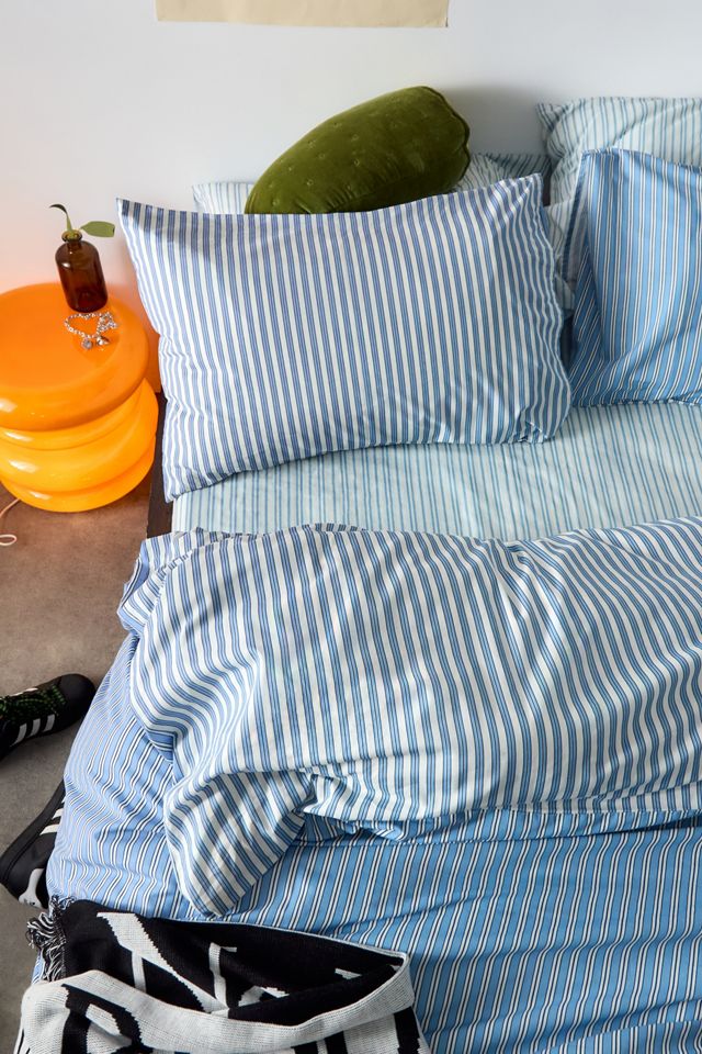 Set Copripiumino Reversibile a Righe Camicia Blu #2