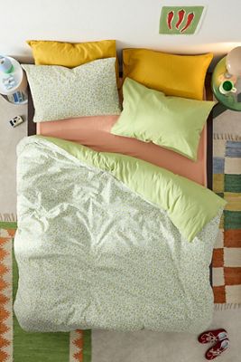 JSD Set di lenzuola con stampa floreale verde, per letto matrimoniale, 4 pezzi, in morbida microfibra spazzolata, con tasca profonda