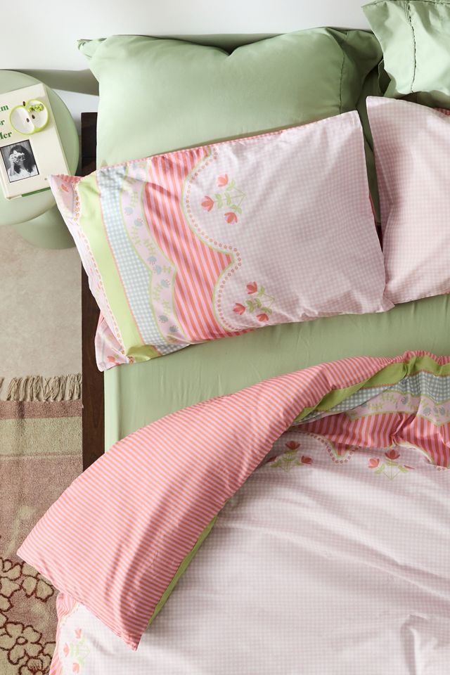 Ensemble de housse de couette Saffie à fleurs et vichy #1