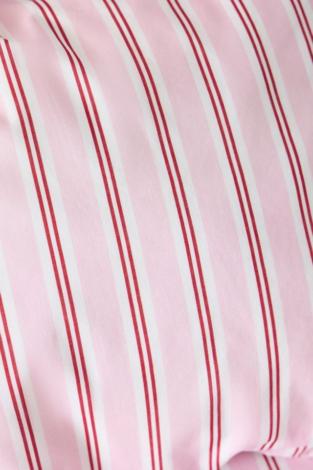 Juego de Sábana Ajustable y Funda de Almohada de Rayas Rosa y Roja #2