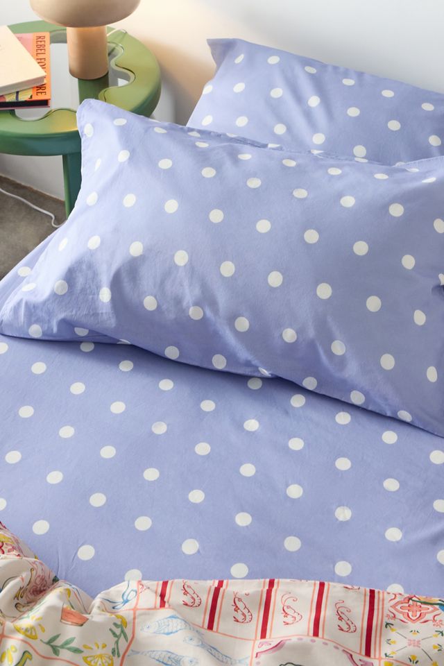 Set Lenzuolo con Angoli e Federa a Pois Blu #1