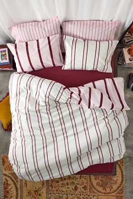 Pink Contrast Stripe Reversible Duvet Set