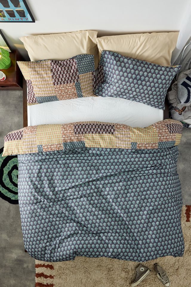 Set Copripiumino Reversibile Patchwork a Stampa a Blocchi #2