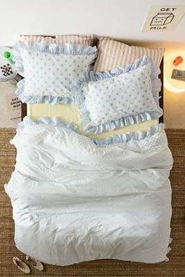 Blue Polka Dot Ruffle Duvet Set