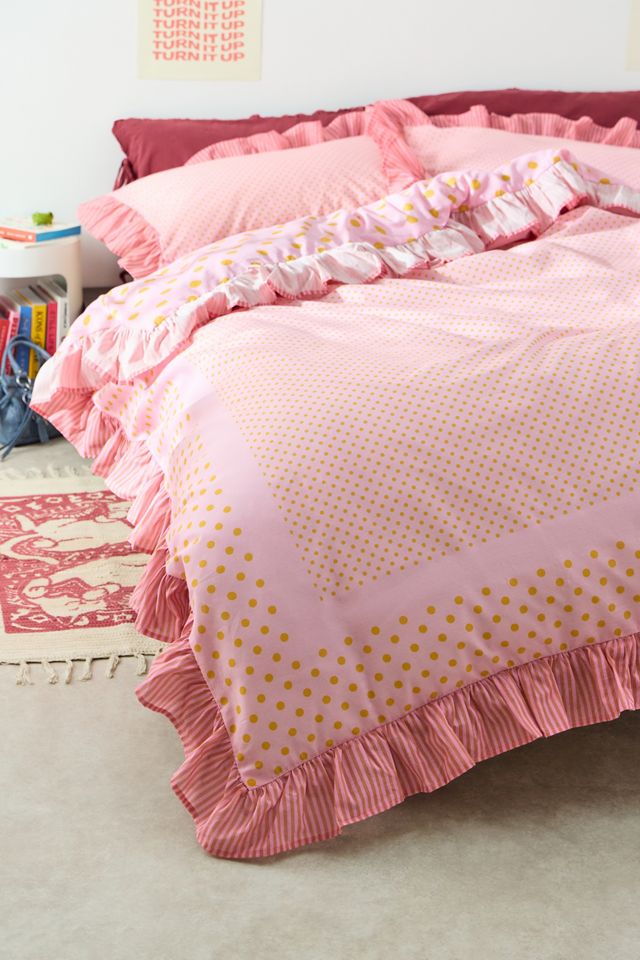 Ensemble de housse de couette à pois rose et orange #1