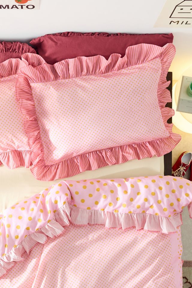 Ensemble de housse de couette à pois rose et orange #3